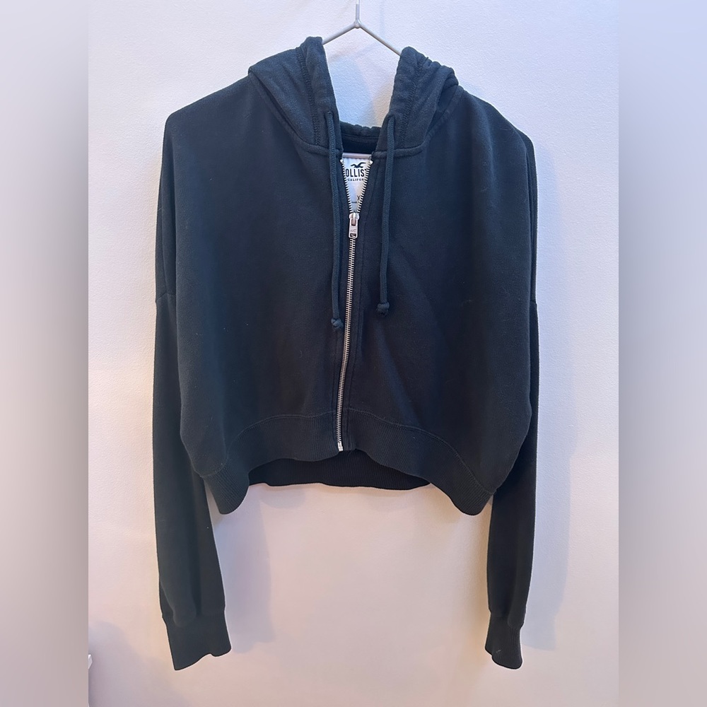 Black Hollister cropped zip up